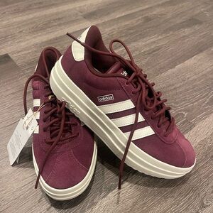 Adidas Burgundy Sneakers with White Stripes